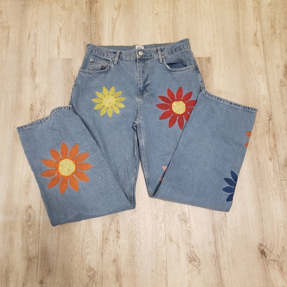 Urban Outfitters BDG Floral Embroidered Mom Jeans Hippie Boho Chic Skater 32 - Picture 4 of 10